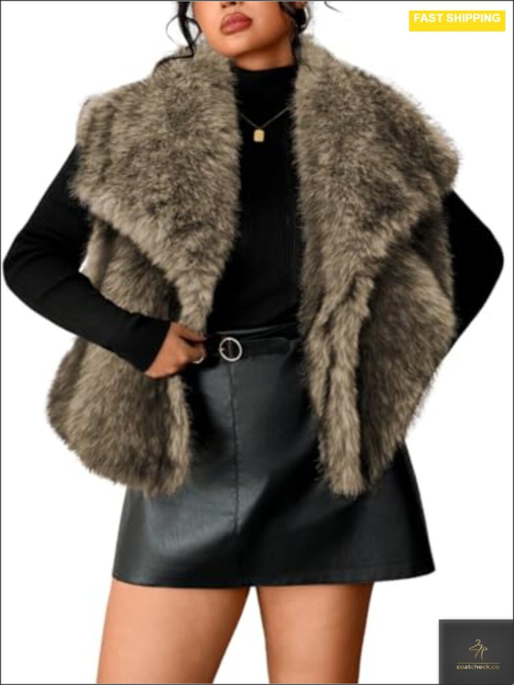 Womens Faux Fur Vest Shawl Collar Sleeveless With Pockets